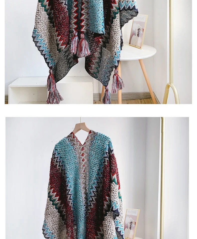 Women Knitting Poncho Capes Autumn Winter New Female Bohemian Poncho Cloak Retro Montage Winter Clothing New Cloak