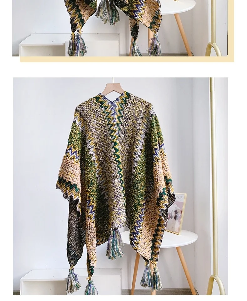 Women Knitting Poncho Capes Autumn Winter New Female Bohemian Poncho Cloak Retro Montage Winter Clothing New Cloak