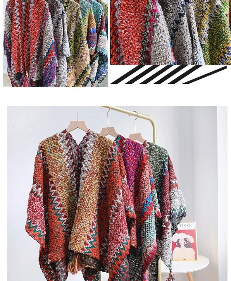 Women Knitting Poncho Capes Autumn Winter New Female Bohemian Poncho Cloak Retro Montage Winter Clothing New Cloak
