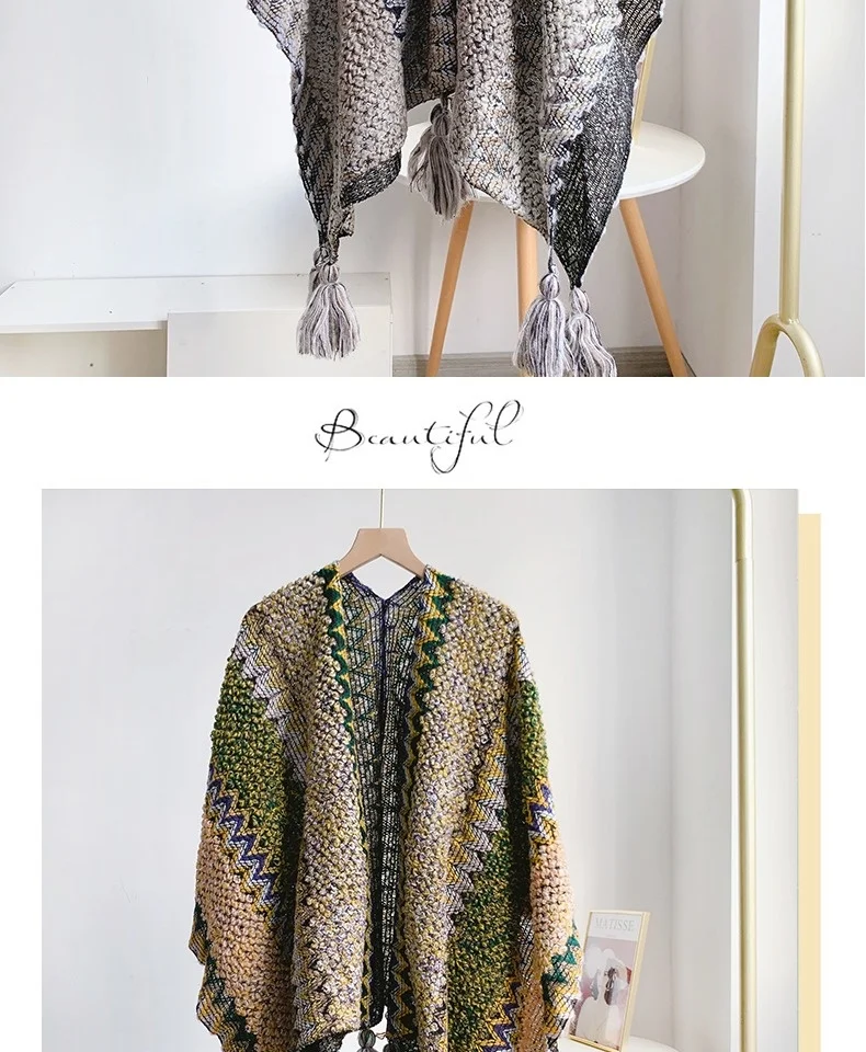 Women Knitting Poncho Capes Autumn Winter New Female Bohemian Poncho Cloak Retro Montage Winter Clothing New Cloak