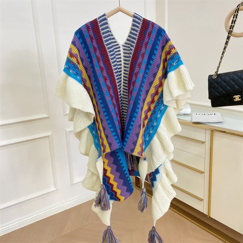 Women Knitting Poncho Capes Autumn Winter New Female Bohemian Poncho Cloak Retro Montage Winter Clothing New Cloak
