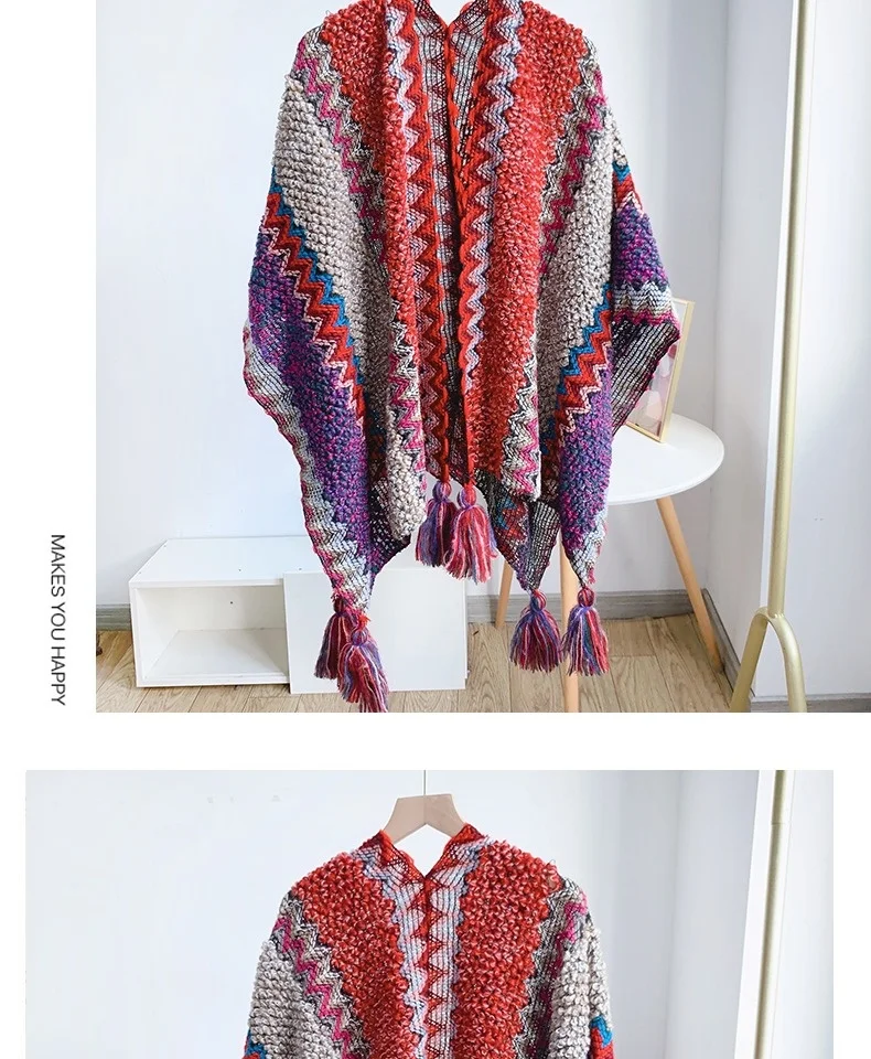 Women Knitting Poncho Capes Autumn Winter New Female Bohemian Poncho Cloak Retro Montage Winter Clothing New Cloak