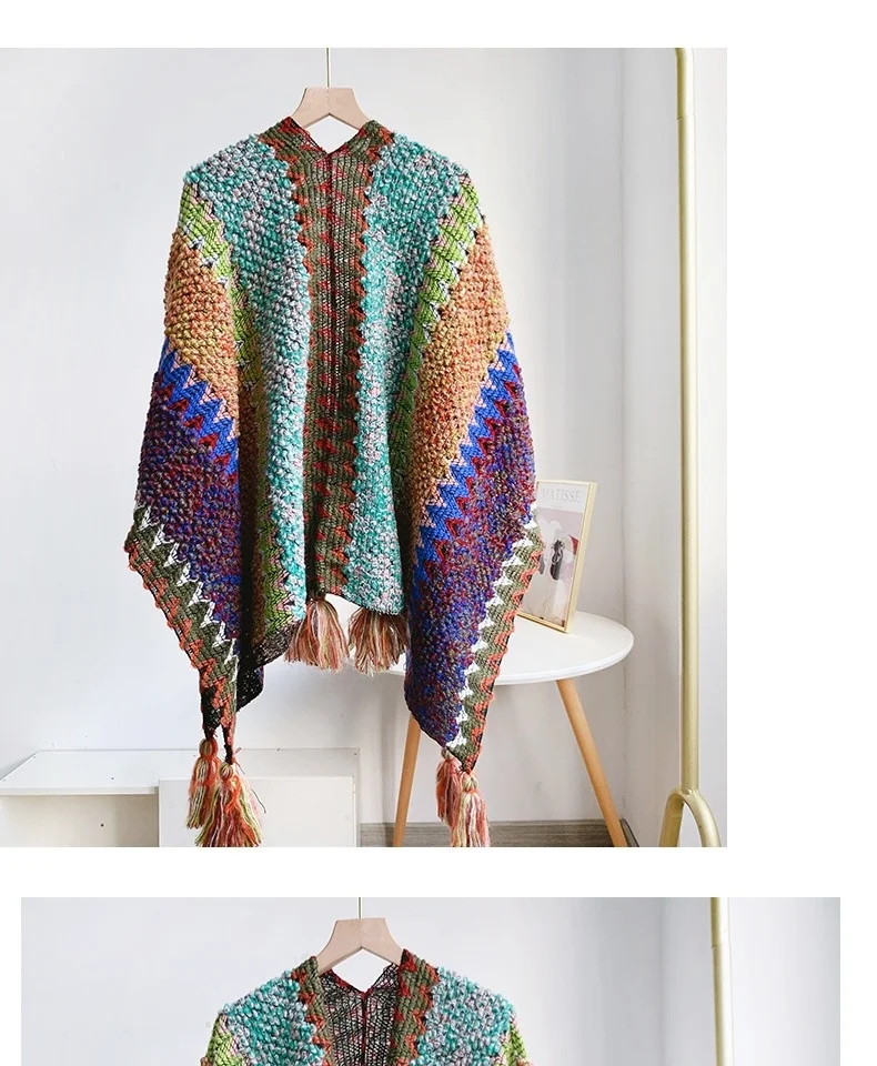 Women Knitting Poncho Capes Autumn Winter New Female Bohemian Poncho Cloak Retro Montage Winter Clothing New Cloak