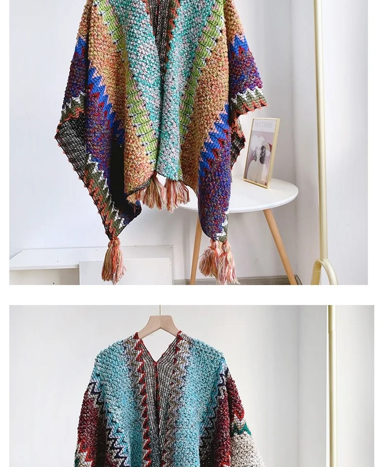 Women Knitting Poncho Capes Autumn Winter New Female Bohemian Poncho Cloak Retro Montage Winter Clothing New Cloak