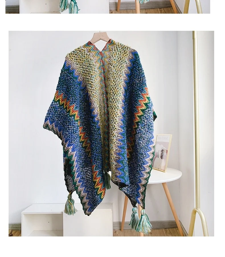 Women Knitting Poncho Capes Autumn Winter New Female Bohemian Poncho Cloak Retro Montage Winter Clothing New Cloak
