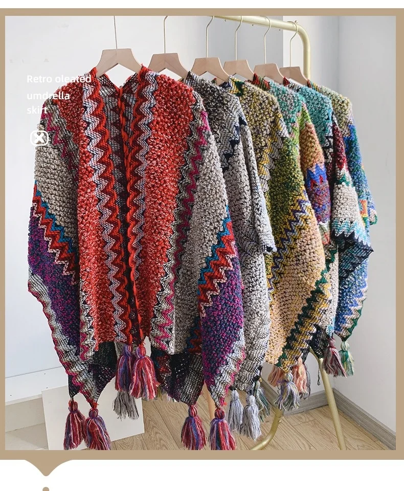 Women Knitting Poncho Capes Autumn Winter New Female Bohemian Poncho Cloak Retro Montage Winter Clothing New Cloak