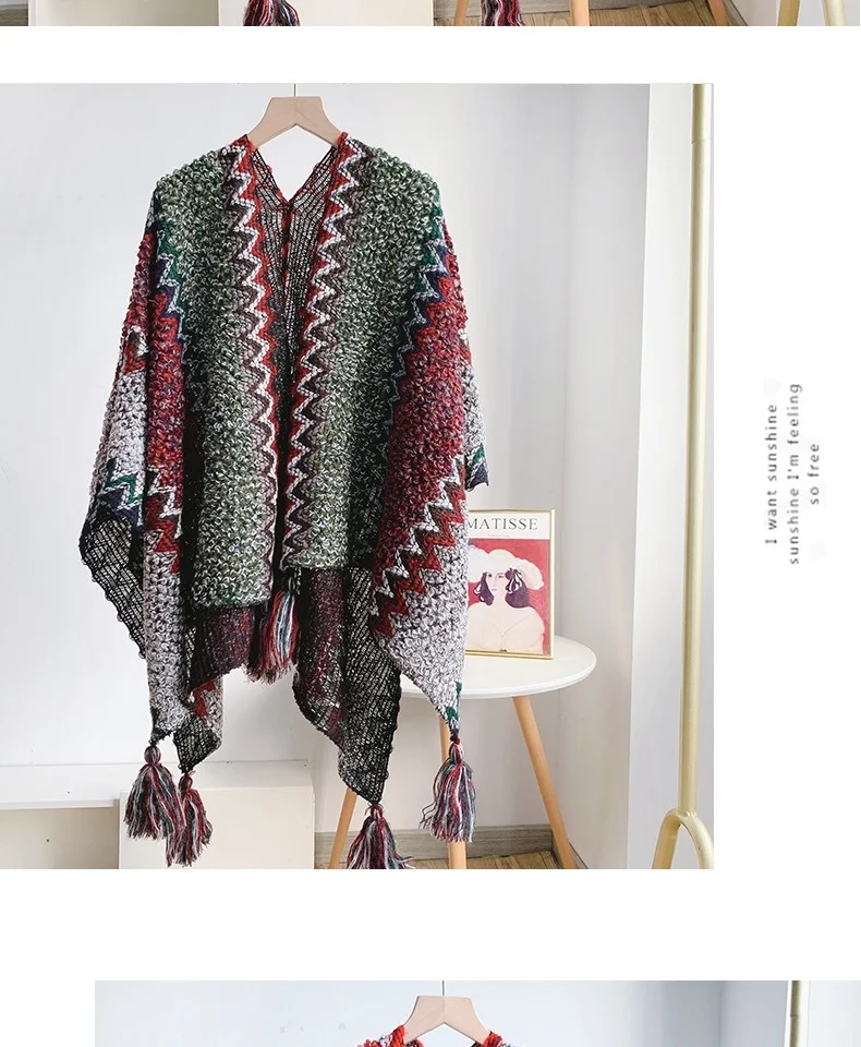 Women Knitting Poncho Capes Autumn Winter New Female Bohemian Poncho Cloak Retro Montage Winter Clothing New Cloak