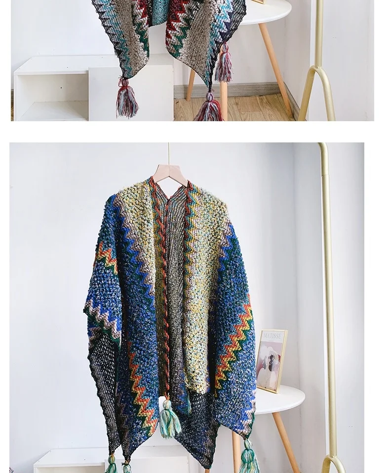 Women Knitting Poncho Capes Autumn Winter New Female Bohemian Poncho Cloak Retro Montage Winter Clothing New Cloak