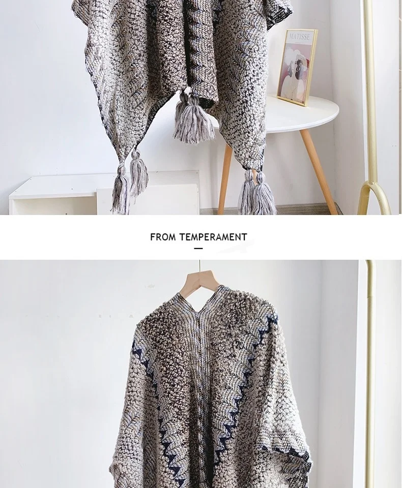 Women Knitting Poncho Capes Autumn Winter New Female Bohemian Poncho Cloak Retro Montage Winter Clothing New Cloak