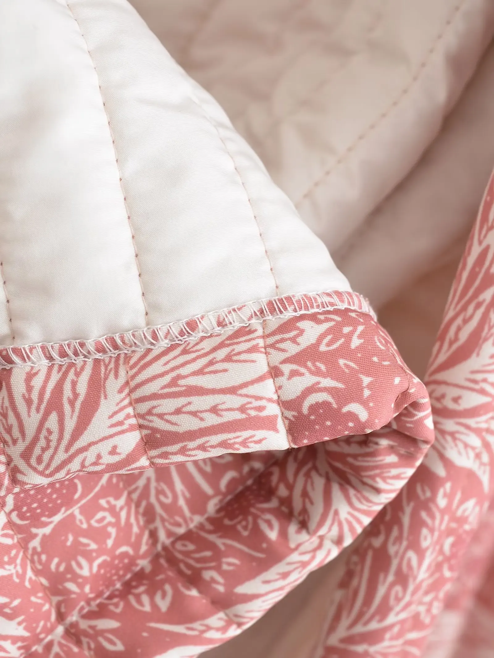 Autumn Winter Light Pink Flower Print Lapel Quilted Coat Ethnic Women Line Quilting Full Sleeve Loose Jacket BOHO Thin Outerwear