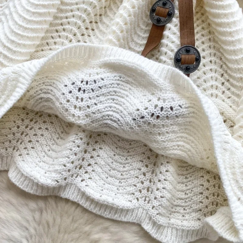 Off Shoulder Tunic Top with Belt Pointelle Knitted Flared Long Sweater Pullovers Woman Jumper Autumn Winter Ladies Boho Outfit