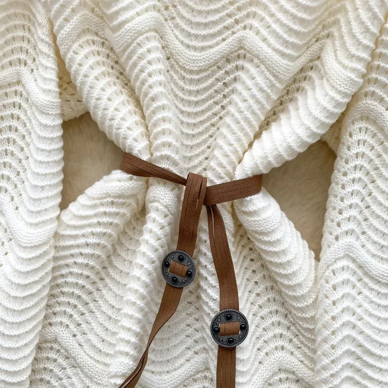 Off Shoulder Tunic Top with Belt Pointelle Knitted Flared Long Sweater Pullovers Woman Jumper Autumn Winter Ladies Boho Outfit