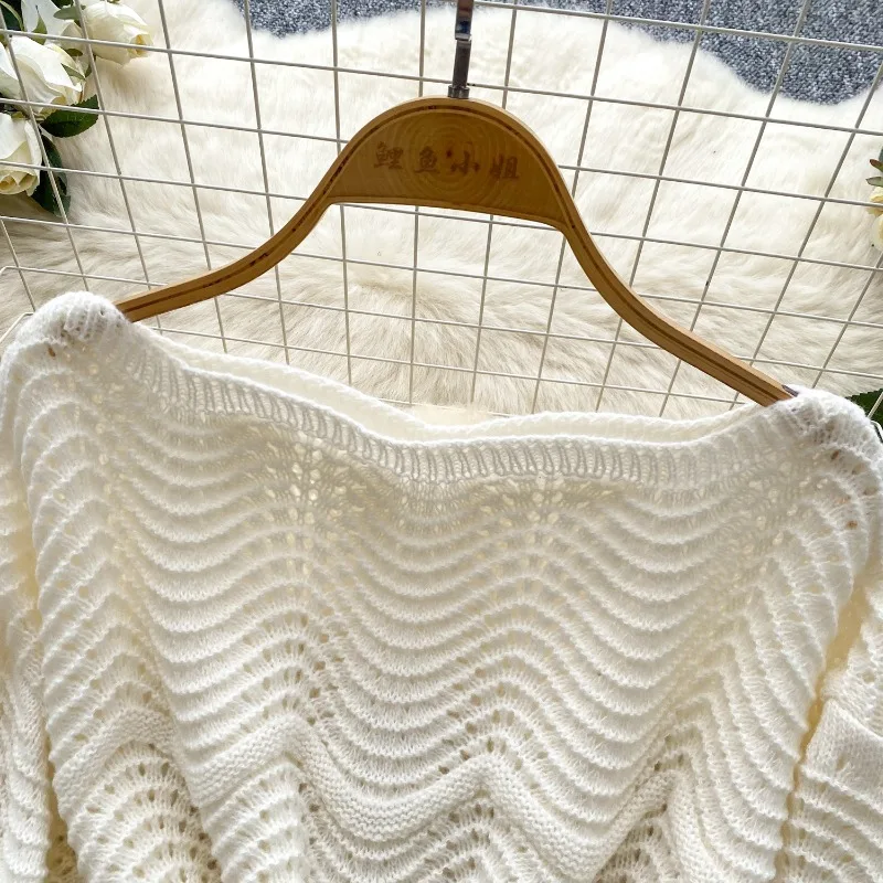 Off Shoulder Tunic Top with Belt Pointelle Knitted Flared Long Sweater Pullovers Woman Jumper Autumn Winter Ladies Boho Outfit