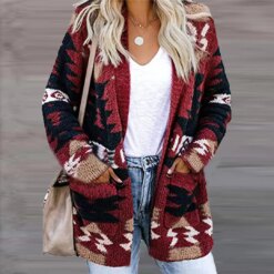 Womens Retro Boho Cardigan Long Sleeve Knitted Sweater
