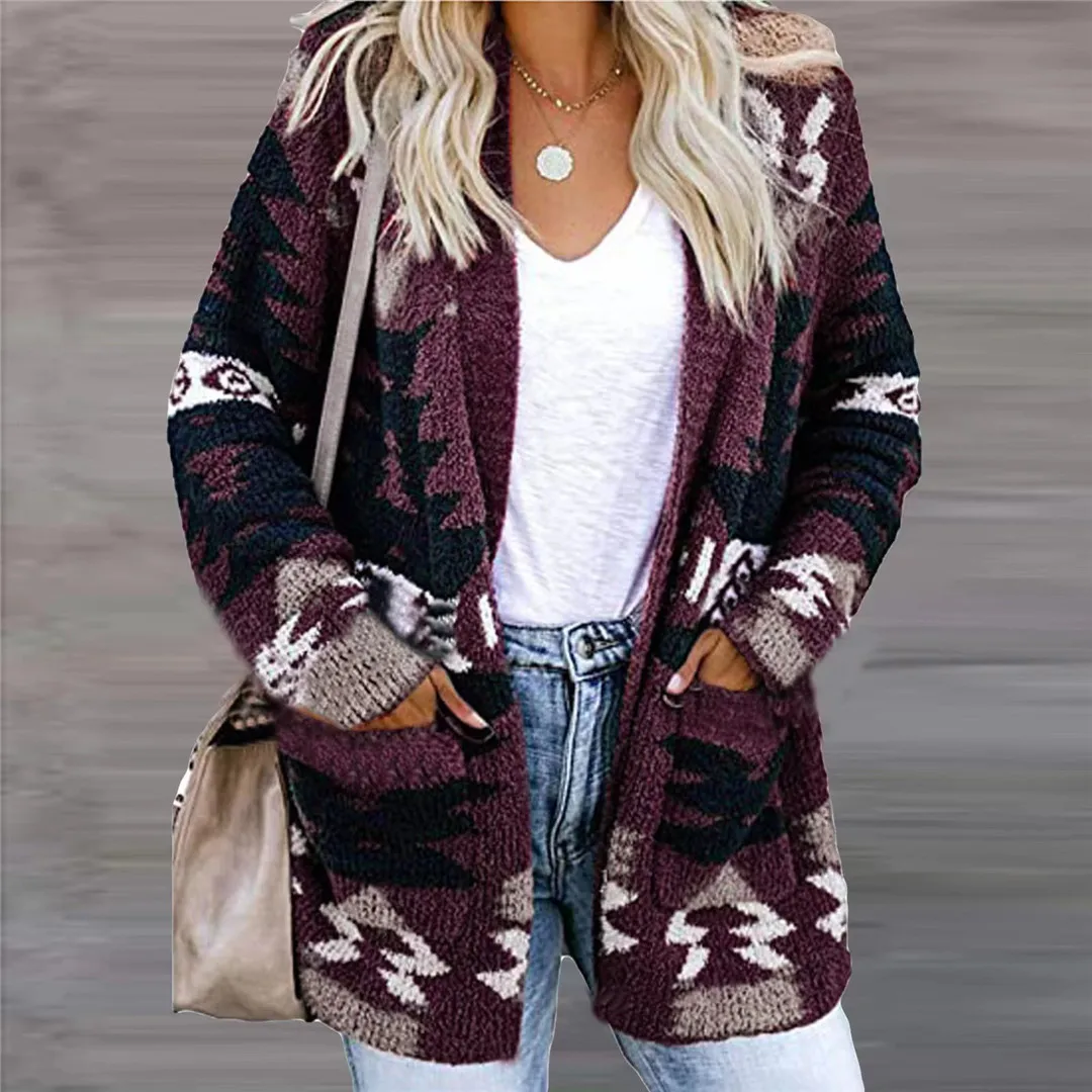 Women's Retro Boho Cardigan Long Sleeve Knitted Christmas Halloween Cardigan Loose Loose Sweater
