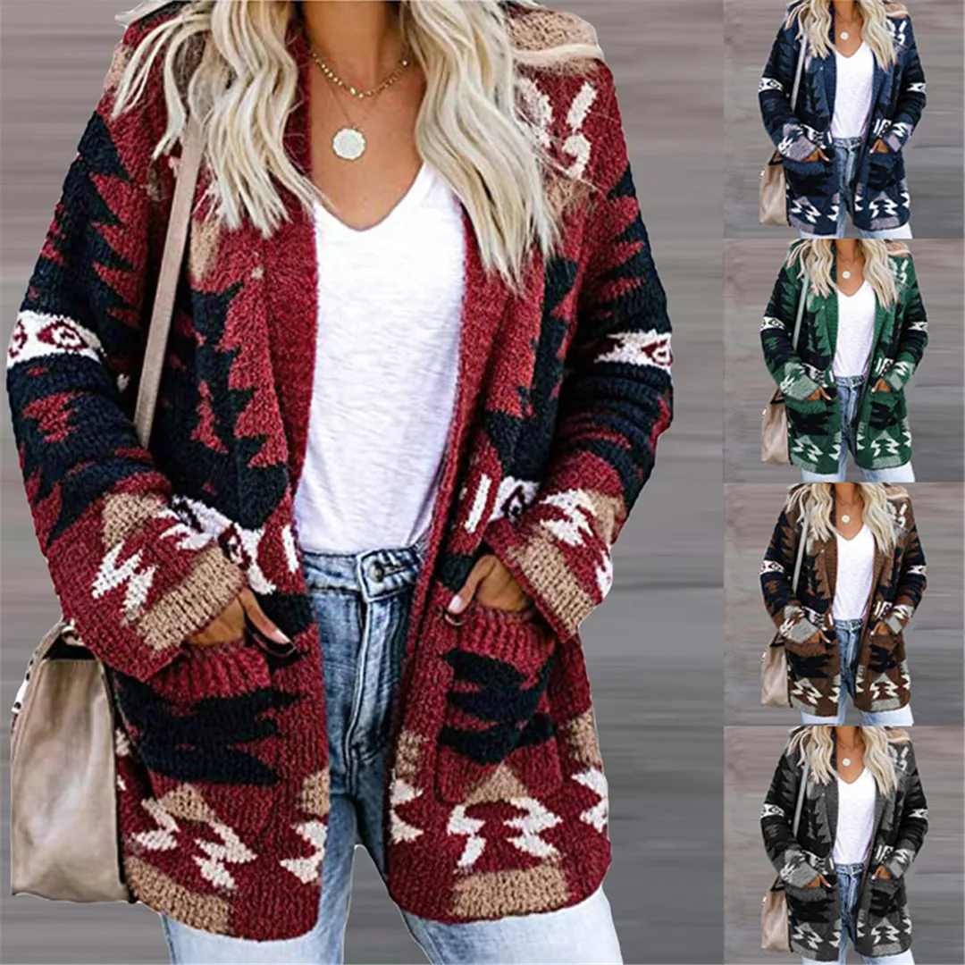 Women's Retro Boho Cardigan Long Sleeve Knitted Christmas Halloween Cardigan Loose Loose Sweater