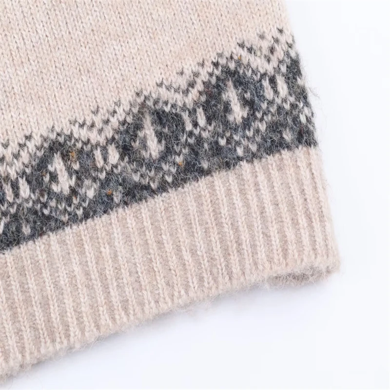 Vintage Floral Embroidered Knit Sweater, Women's Short Sleeve Fair Isle Pattern Pullover, Casual Boho Style Jumper for Autumn/Wi