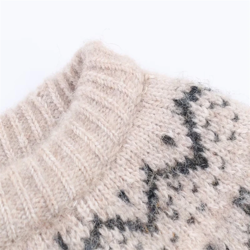 Vintage Floral Embroidered Knit Sweater, Women's Short Sleeve Fair Isle Pattern Pullover, Casual Boho Style Jumper for Autumn/Wi