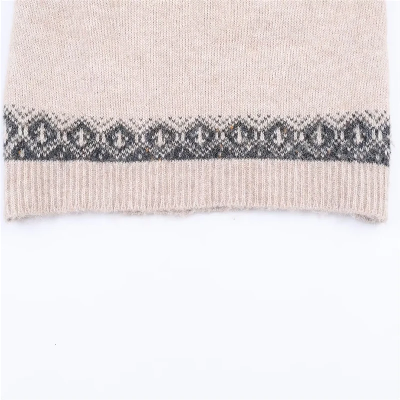 Vintage Floral Embroidered Knit Sweater, Women's Short Sleeve Fair Isle Pattern Pullover, Casual Boho Style Jumper for Autumn/Wi