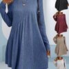 2025 Autumn/Winter Bohemian Irregular Brushed Ribbed Solid Color Dress for Women