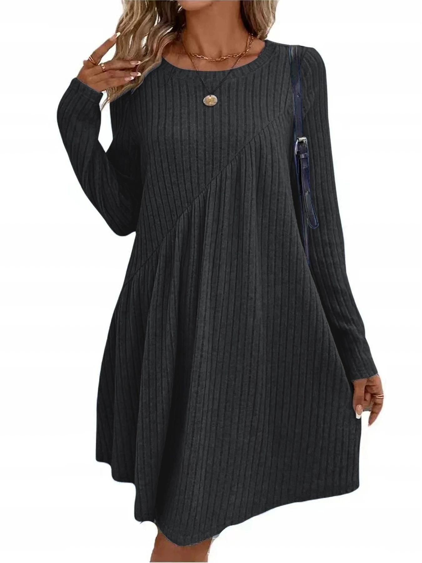 2025 Autumn/Winter Bohemian Irregular Brushed Ribbed Solid Color Dress for Women