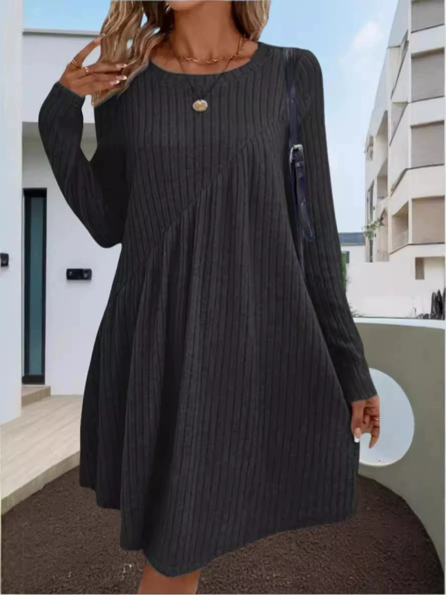 2025 Autumn/Winter Bohemian Irregular Brushed Ribbed Solid Color Dress for Women