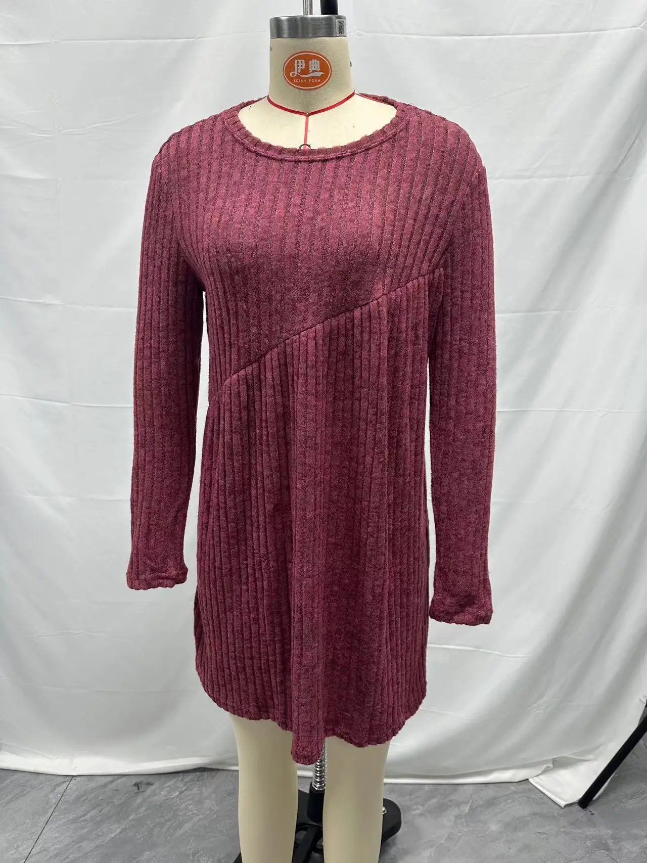 2025 Autumn/Winter Bohemian Irregular Brushed Ribbed Solid Color Dress for Women