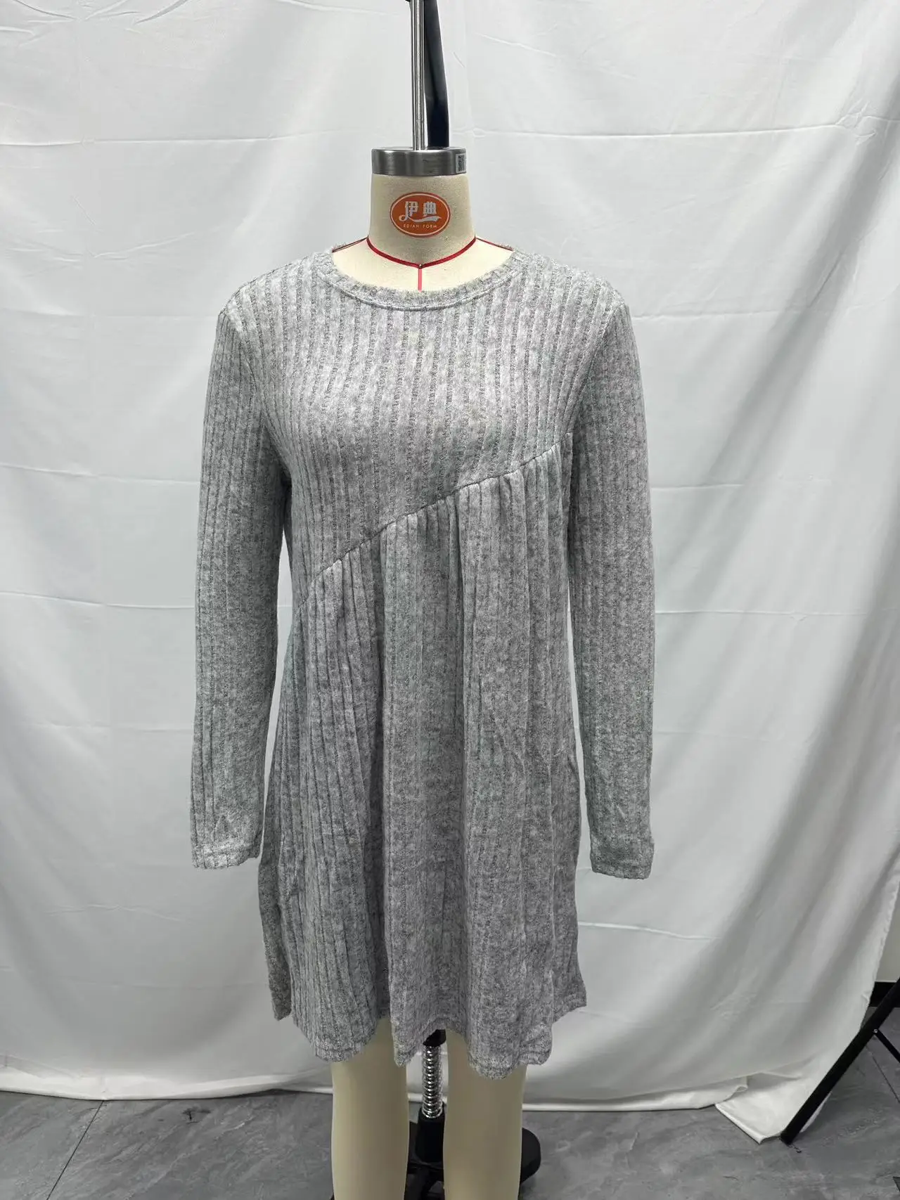 2025 Autumn/Winter Bohemian Irregular Brushed Ribbed Solid Color Dress for Women