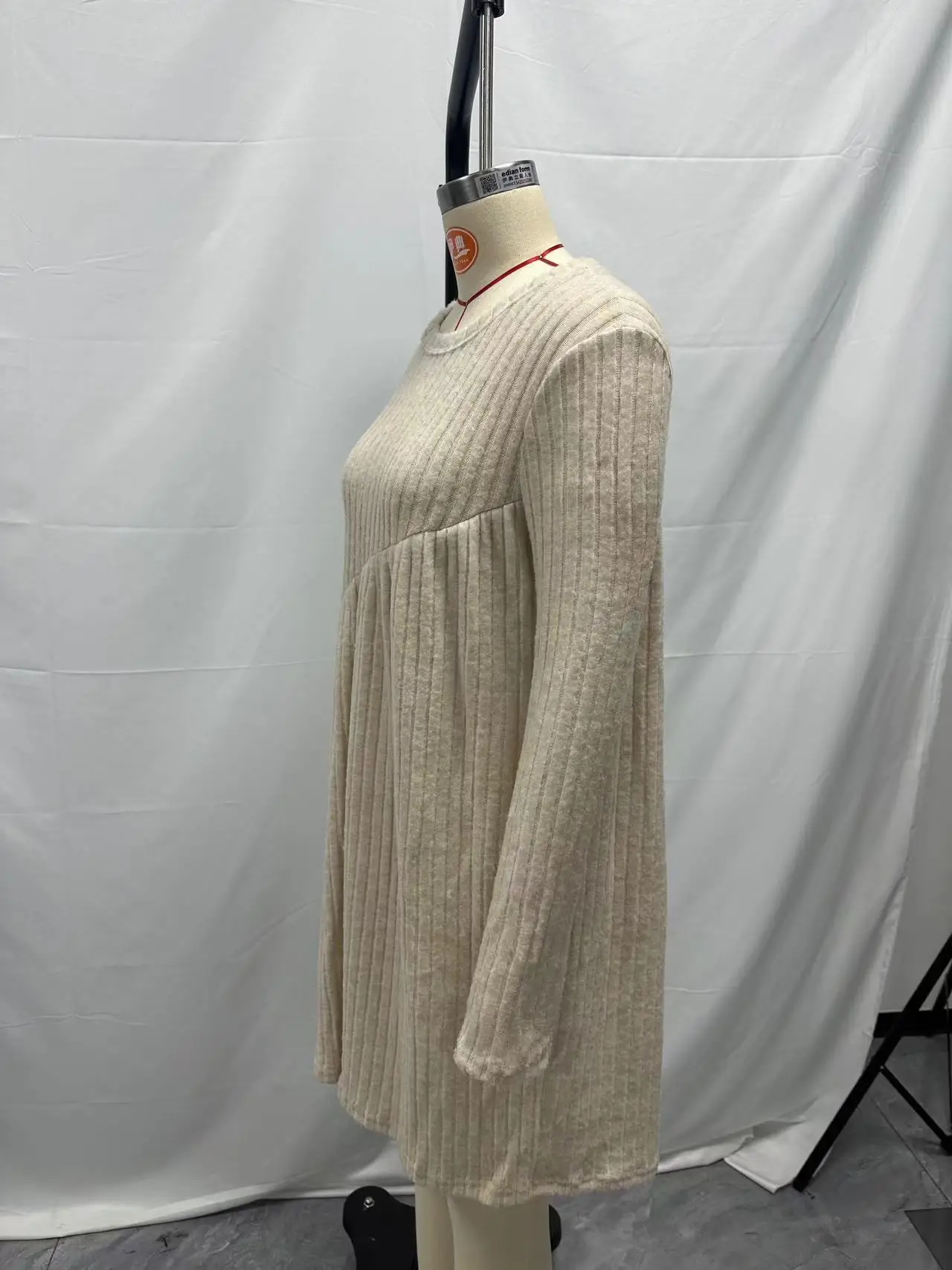 2025 Autumn/Winter Bohemian Irregular Brushed Ribbed Solid Color Dress for Women