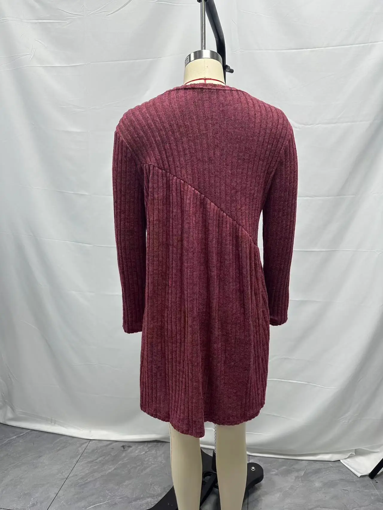 2025 Autumn/Winter Bohemian Irregular Brushed Ribbed Solid Color Dress for Women