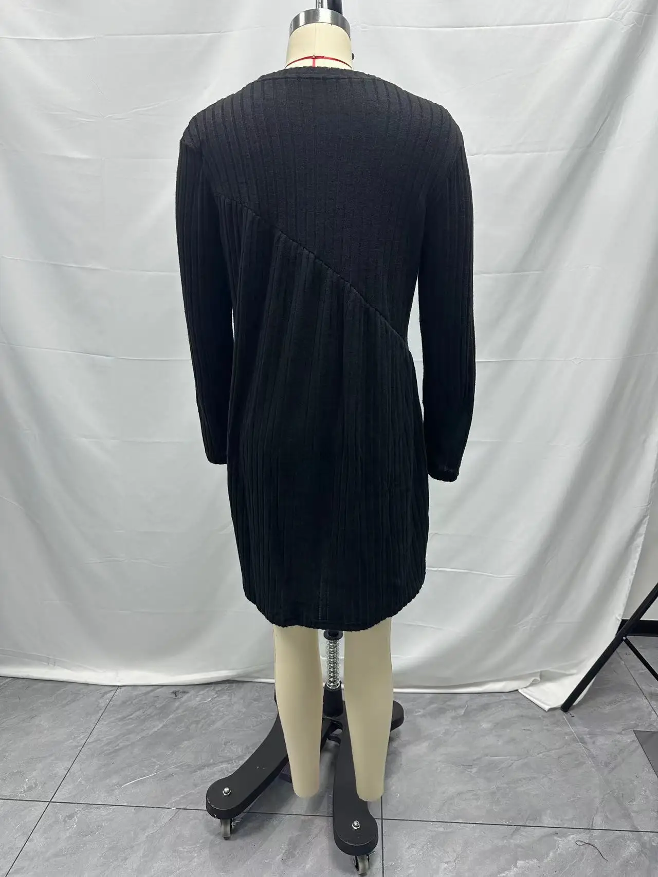 2025 Autumn/Winter Bohemian Irregular Brushed Ribbed Solid Color Dress for Women