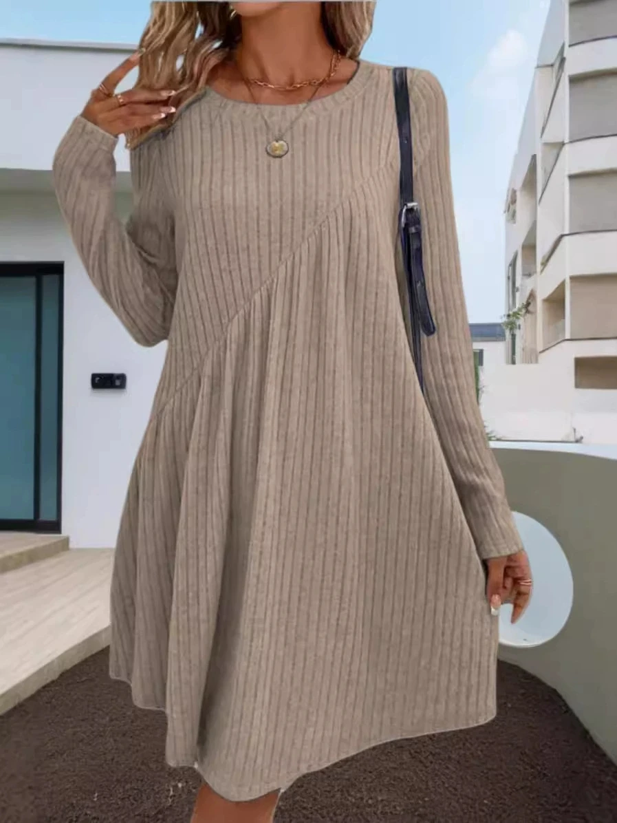 2025 Autumn/Winter Bohemian Irregular Brushed Ribbed Solid Color Dress for Women