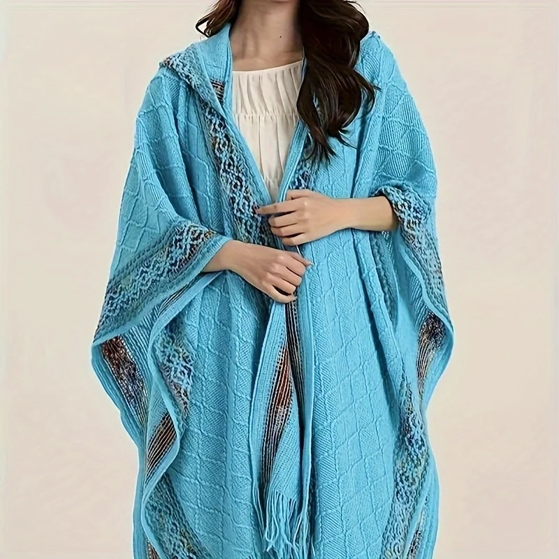 Bohemian Hooded Poncho - Windproof Winter Shawl, Lightweight Warm Cape for Travel & Fashion.Hand Washable. Perfect Holiday Gift!