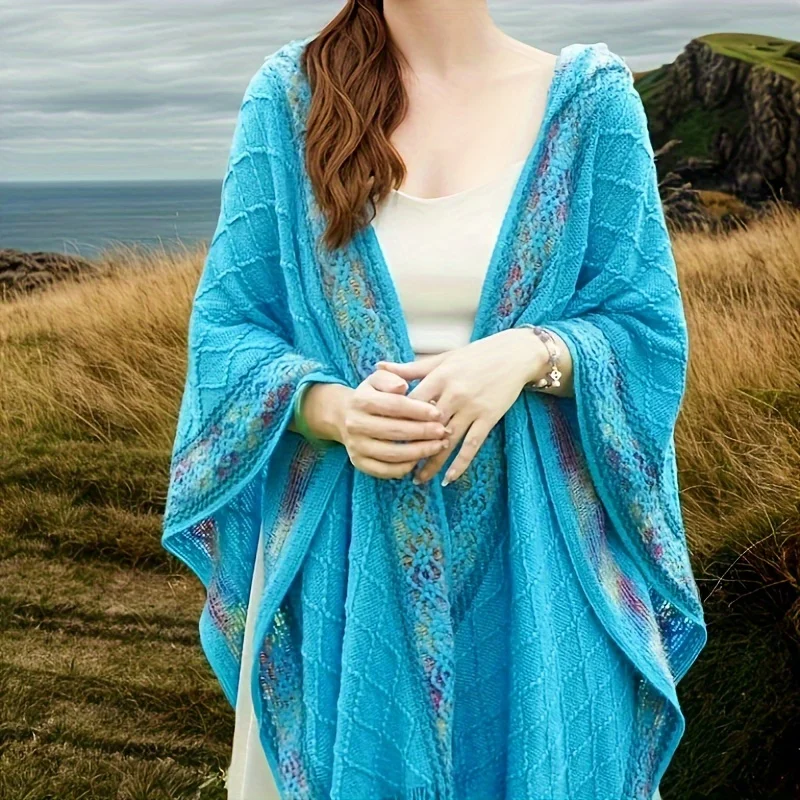 Bohemian Hooded Poncho - Windproof Winter Shawl, Lightweight Warm Cape for Travel & Fashion.Hand Washable. Perfect Holiday Gift!