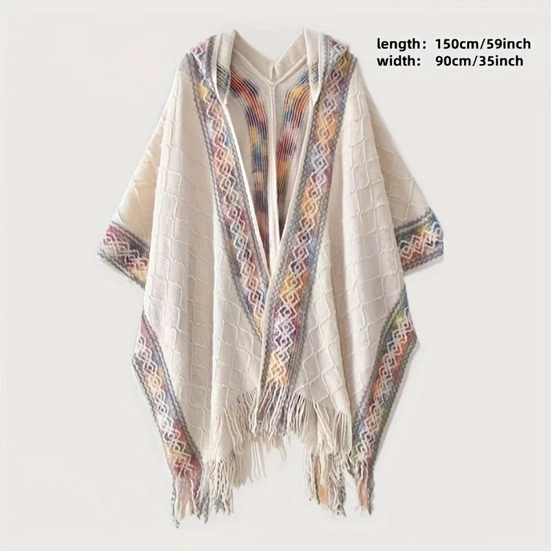 Bohemian Hooded Poncho - Windproof Winter Shawl, Lightweight Warm Cape for Travel & Fashion.Hand Washable. Perfect Holiday Gift!
