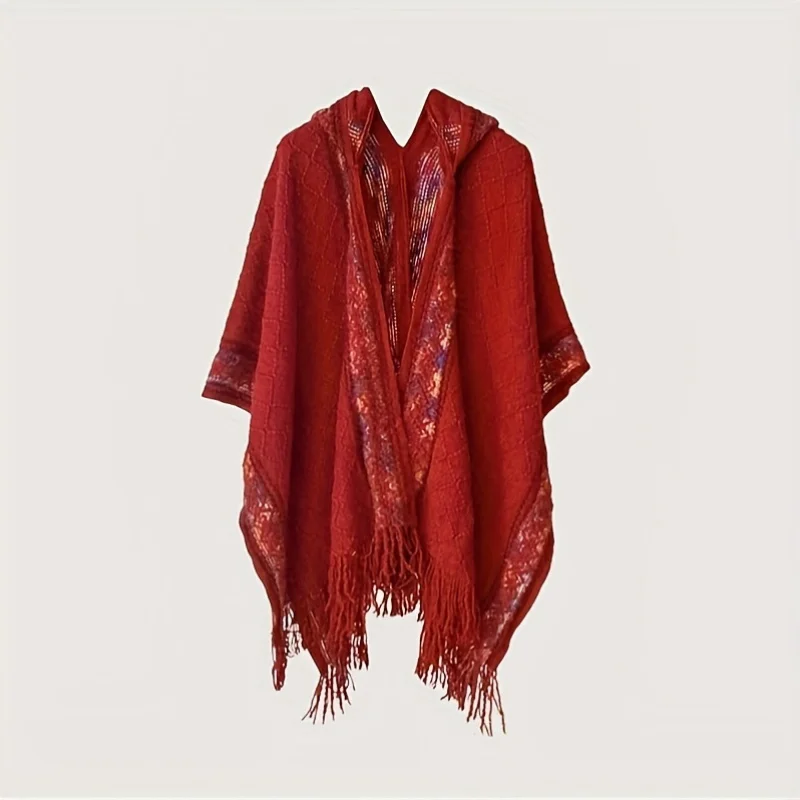 Bohemian Hooded Poncho - Windproof Winter Shawl, Lightweight Warm Cape for Travel & Fashion.Hand Washable. Perfect Holiday Gift!
