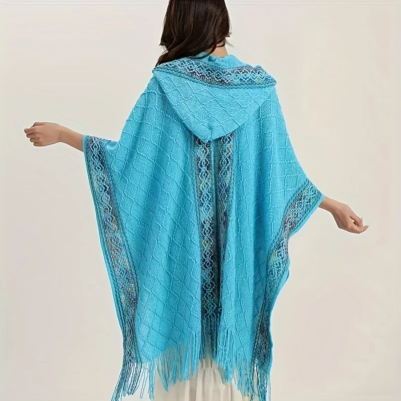 Bohemian Hooded Poncho - Windproof Winter Shawl, Lightweight Warm Cape for Travel & Fashion.Hand Washable. Perfect Holiday Gift!