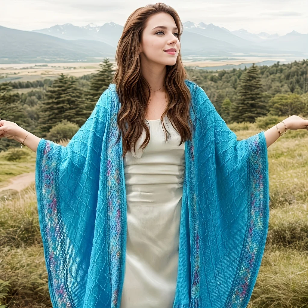 Bohemian Hooded Poncho - Windproof Winter Shawl, Lightweight Warm Cape for Travel & Fashion.Hand Washable. Perfect Holiday Gift!