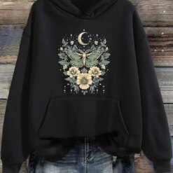 Mens Gothic Boho Hoodie Sweatshirt Moon Moth Floral Print