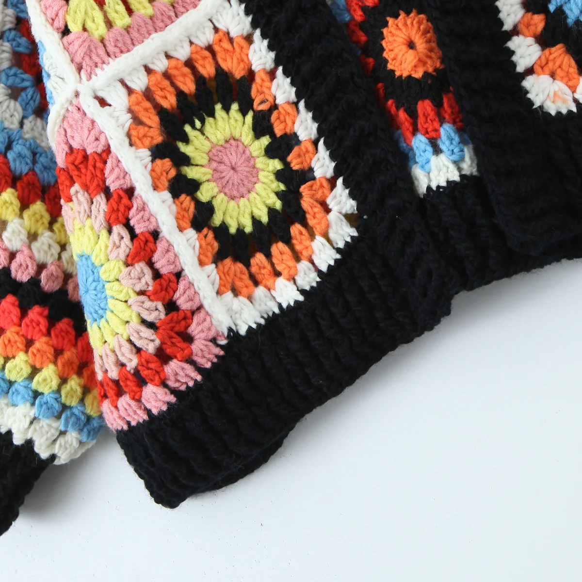 BOHO Geometric Plaid Hand Made Crochet Cardigan Woman V neck Long sleeve Sweater Open Stitching Knitwear Jumper Holiday