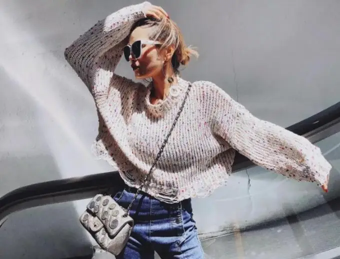 BOHO Geometric Plaid Hand Made Crochet Cardigan Woman V neck Long sleeve Sweater Open Stitching Knitwear Jumper Holiday