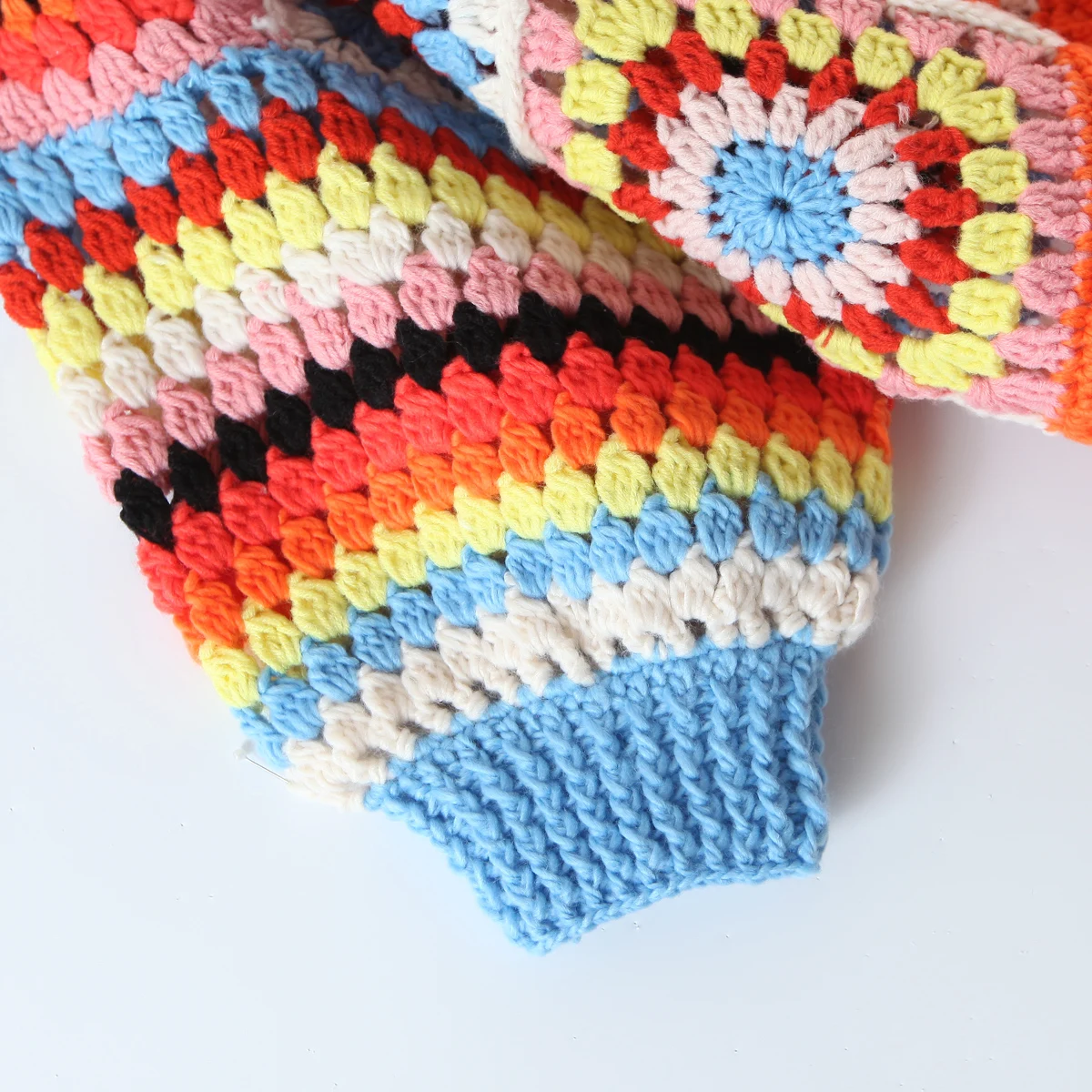 BOHO Geometric Plaid Hand Made Crochet Cardigan Woman V neck Long sleeve Sweater Open Stitching Knitwear Jumper Holiday