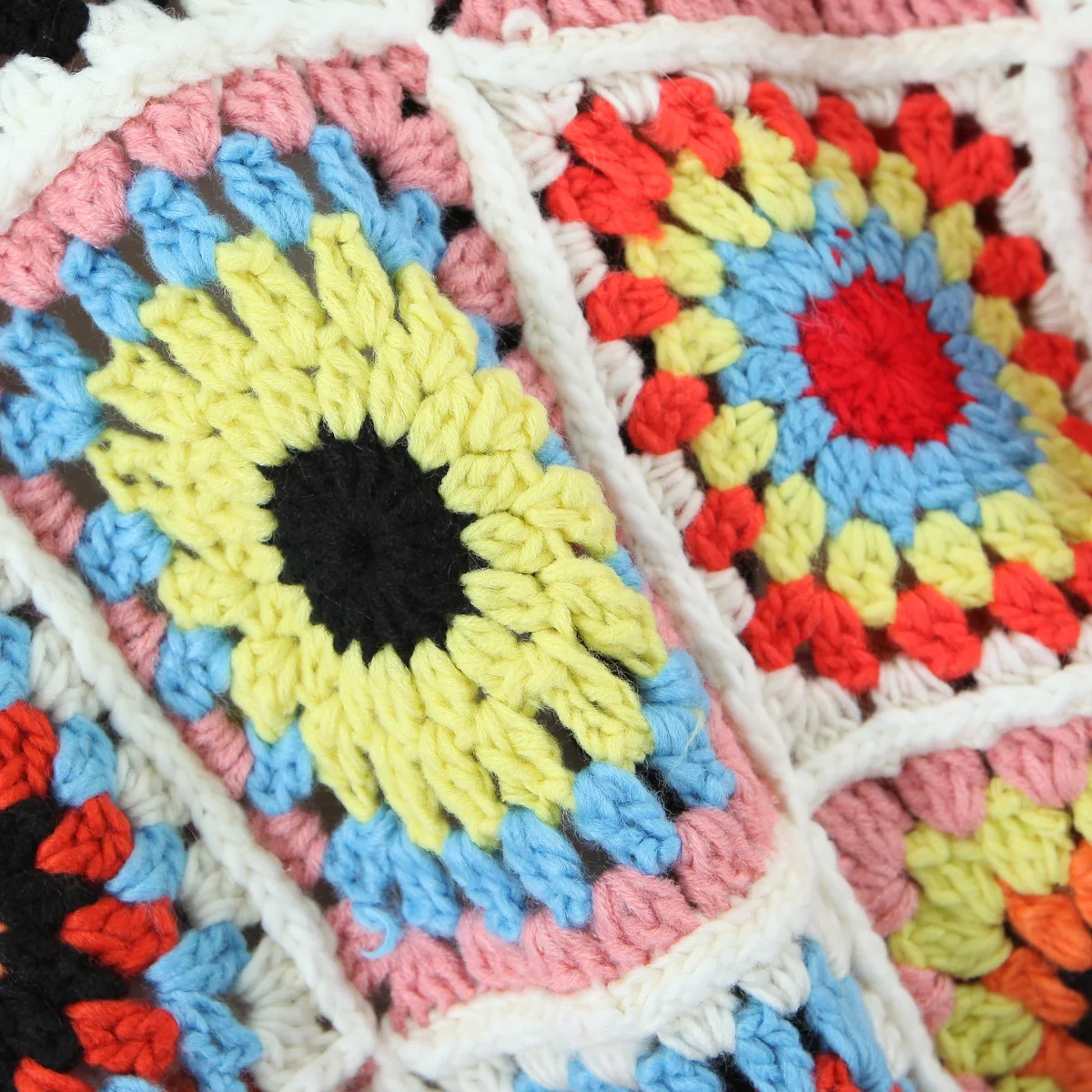 BOHO Geometric Plaid Hand Made Crochet Cardigan Woman V neck Long sleeve Sweater Open Stitching Knitwear Jumper Holiday