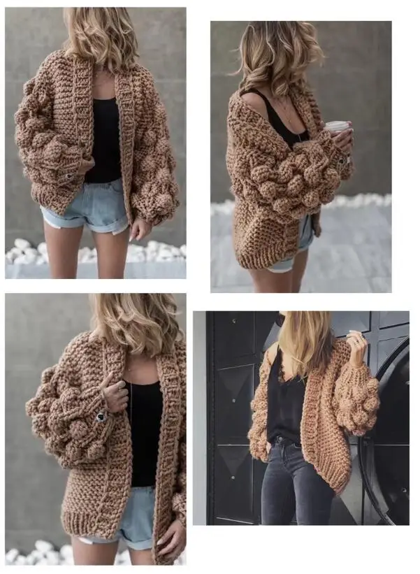 BOHO Geometric Plaid Hand Made Crochet Cardigan Woman V neck Long sleeve Sweater Open Stitching Knitwear Jumper Holiday