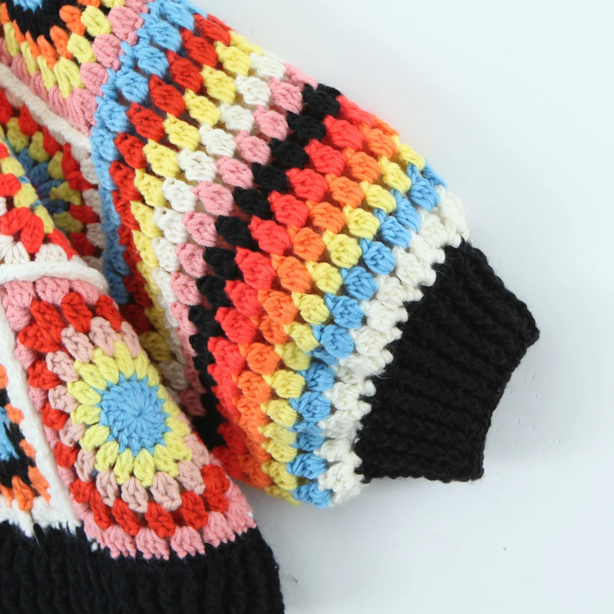 BOHO Geometric Plaid Hand Made Crochet Cardigan Woman V neck Long sleeve Sweater Open Stitching Knitwear Jumper Holiday