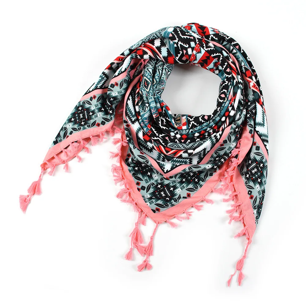 Bohemian Scarf Women Winter Wrap Shawl Retro Floral Tassel Female Scarf Big Square Scarf Cotton Foulard Handkerchief