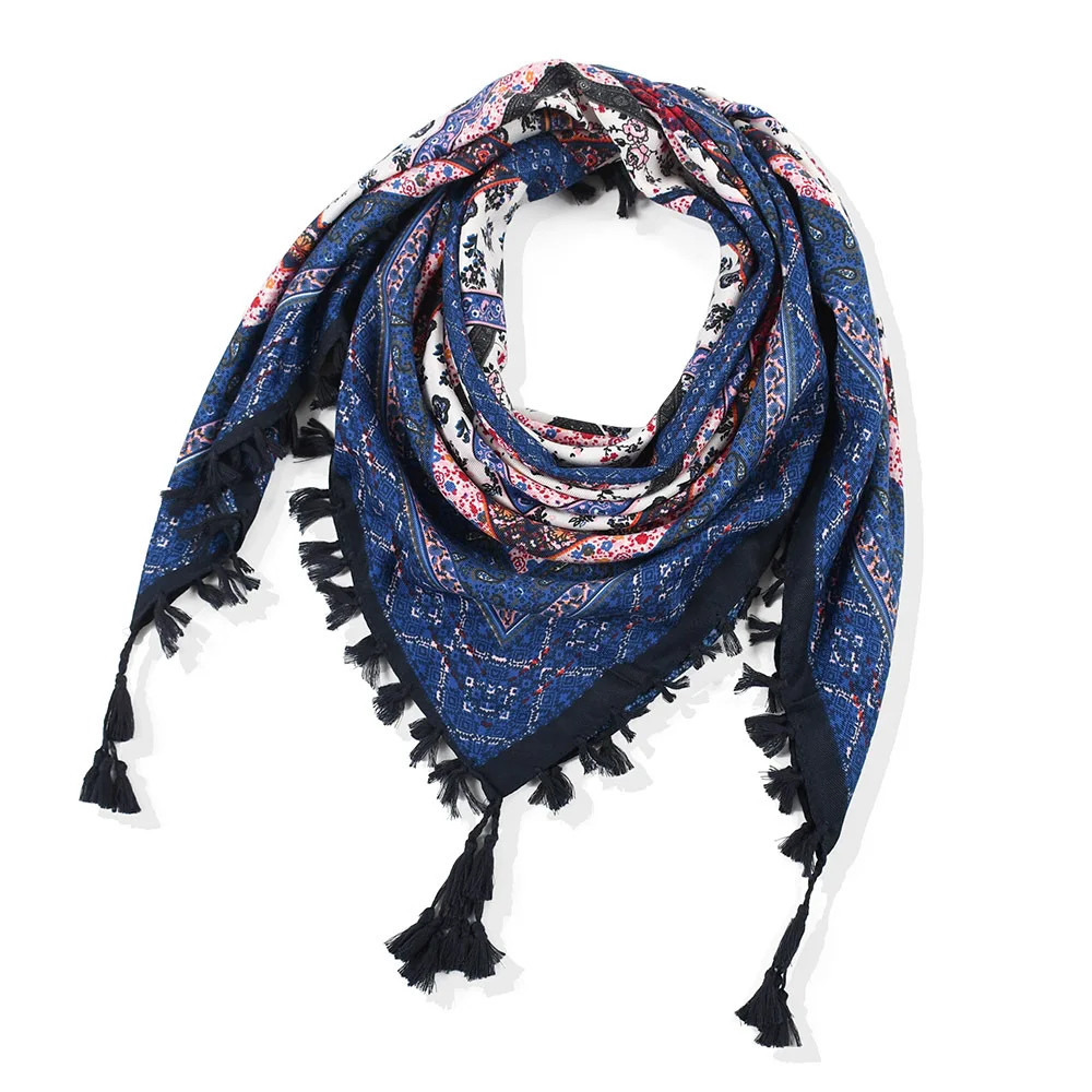 Bohemian Scarf Women Winter Wrap Shawl Retro Floral Tassel Female Scarf Big Square Scarf Cotton Foulard Handkerchief