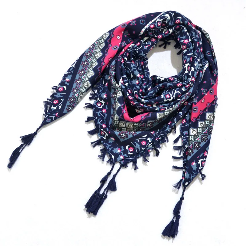 Bohemian Scarf Women Winter Wrap Shawl Retro Floral Tassel Female Scarf Big Square Scarf Cotton Foulard Handkerchief