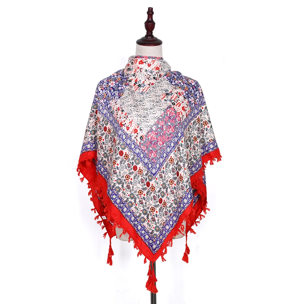 Bohemian Scarf Women Winter Wrap Shawl Retro Floral Tassel Female Scarf Big Square Scarf Cotton Foulard Handkerchief