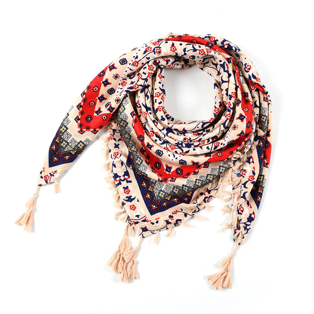 Bohemian Scarf Women Winter Wrap Shawl Retro Floral Tassel Female Scarf Big Square Scarf Cotton Foulard Handkerchief
